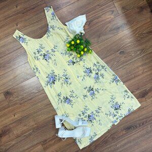 Vintage 90s Dress Barn Yellow Floral Sleeveless Midi Dress